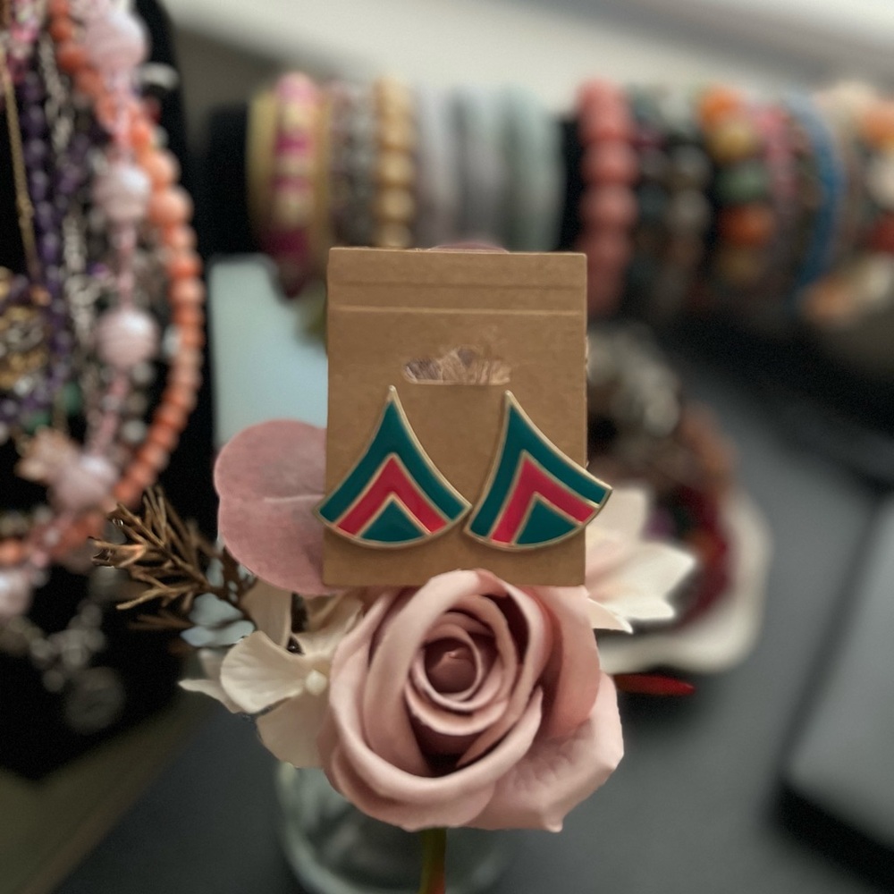 Vintage 80’s Geometric Pink and Teal Earrings